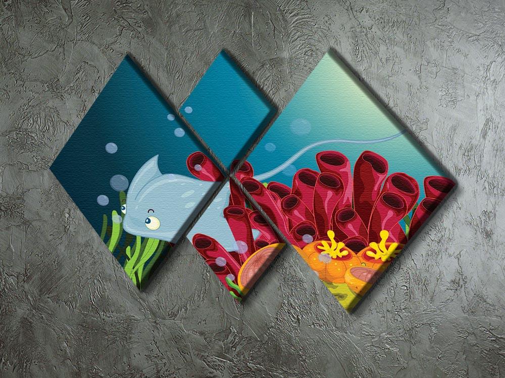 Sting ray hiding between water plants 4 Square Multi Panel Canvas  - Canvas Art Rocks - 2