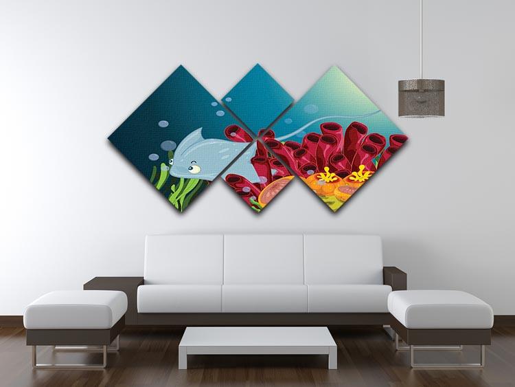 Sting ray hiding between water plants 4 Square Multi Panel Canvas  - Canvas Art Rocks - 3