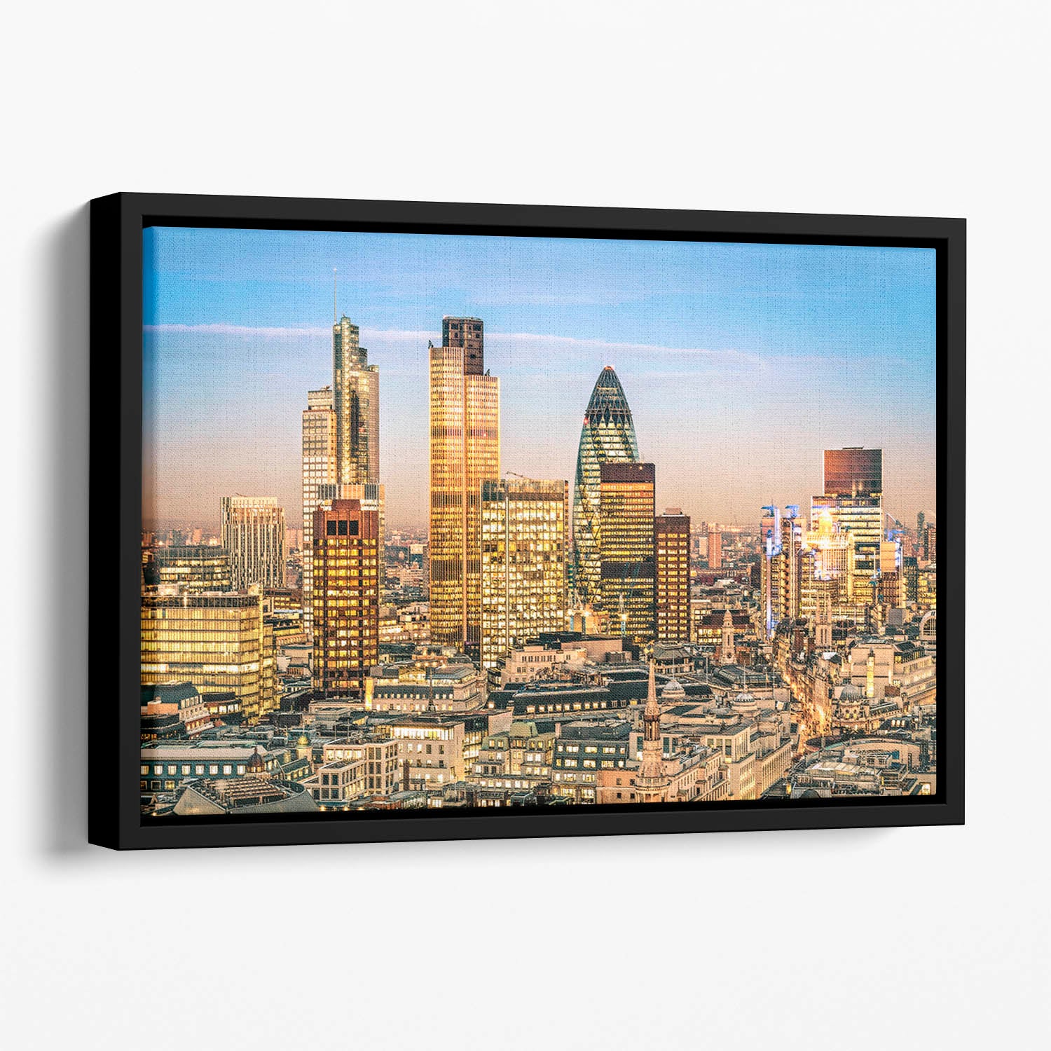 Stock Exchange Tower and Lloyds of London Floating Framed Canvas