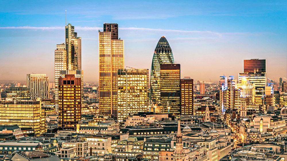 Stock Exchange Tower and Lloyds of London Wall Mural Wallpaper - Canvas Art Rocks - 1