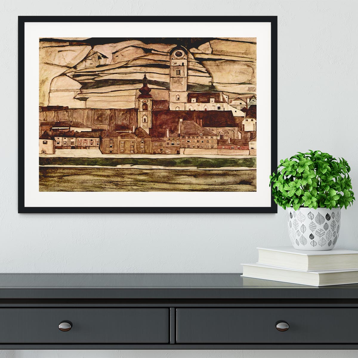 Stone on the Danube II by Egon Schiele Framed Print - Canvas Art Rocks - 1