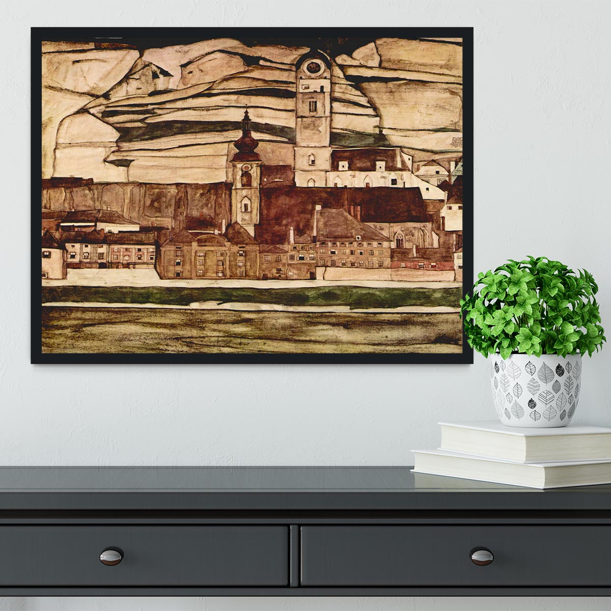 Stone on the Danube II by Egon Schiele Framed Print - Canvas Art Rocks - 2