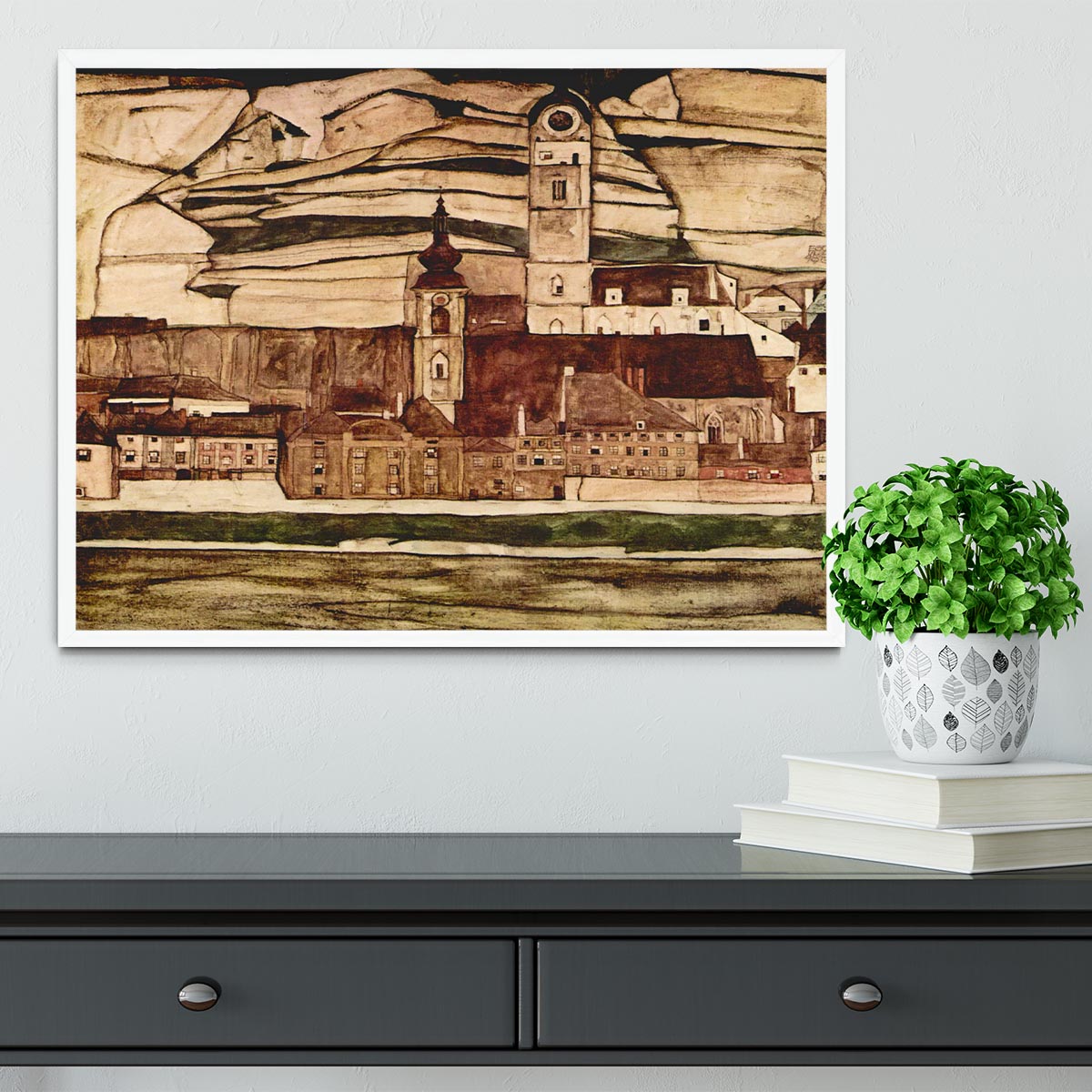 Stone on the Danube II by Egon Schiele Framed Print - Canvas Art Rocks -6