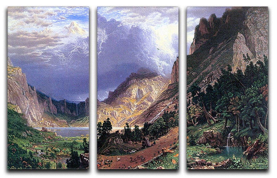 Storm in the Rockies Mt. Rosalie by Bierstadt 3 Split Panel Canvas Print - Canvas Art Rocks - 1