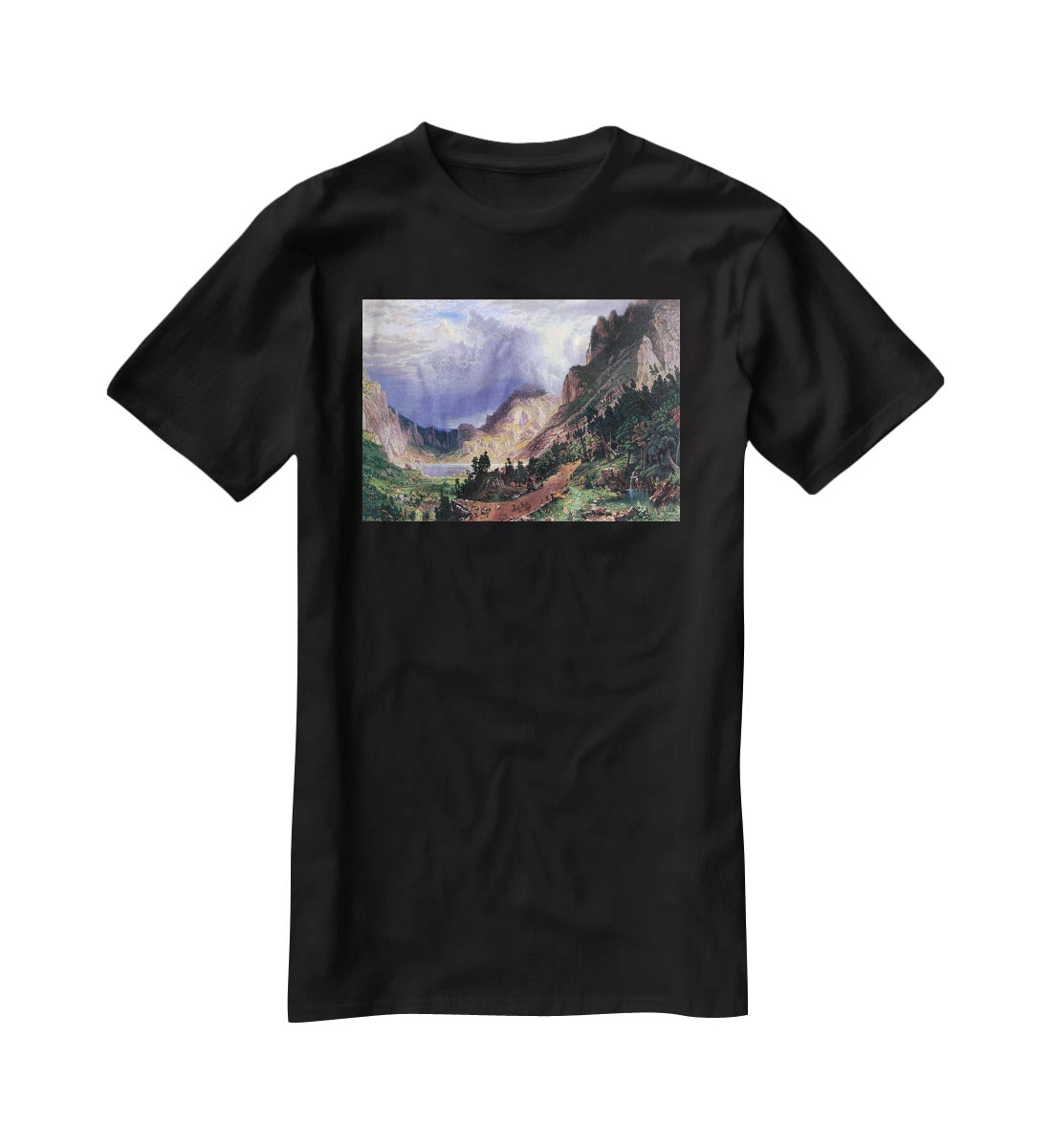 Storm in the Rockies Mt. Rosalie by Bierstadt T-Shirt - Canvas Art Rocks - 1