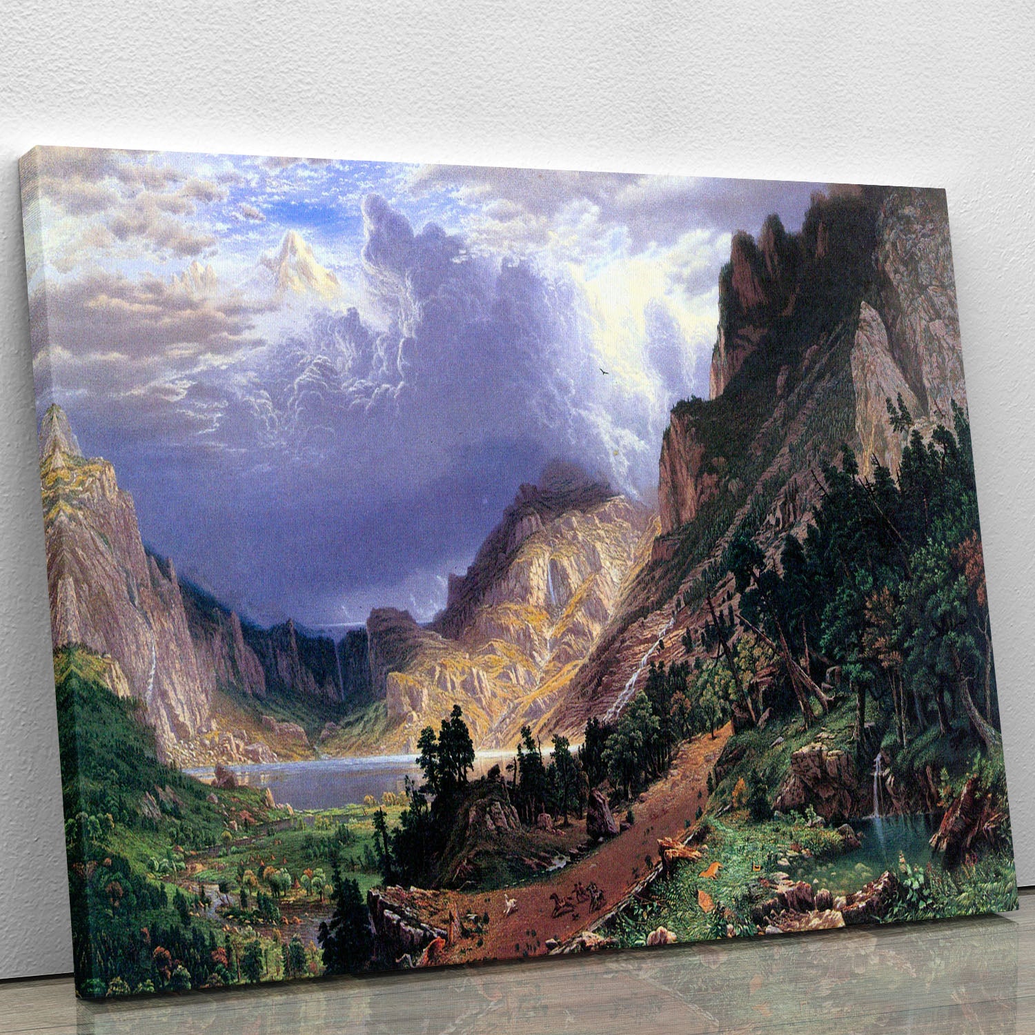 Storm in the Rockies Mt. Rosalie by Bierstadt Canvas Print or Poster - Canvas Art Rocks - 1