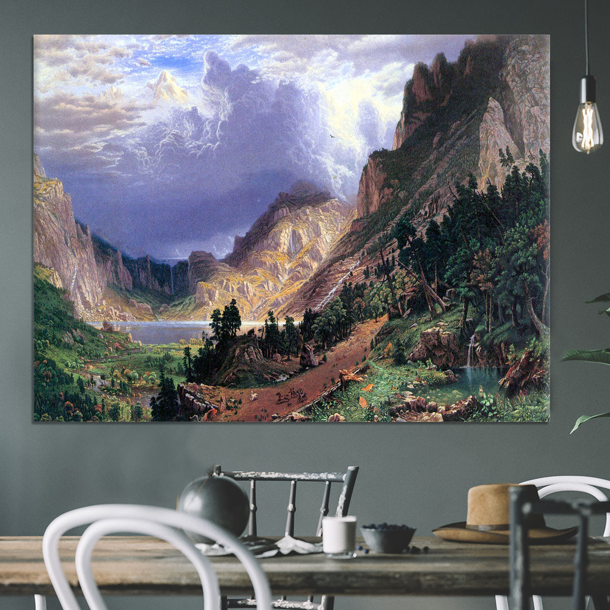 Storm in the Rockies Mt. Rosalie by Bierstadt Canvas Print or Poster - Canvas Art Rocks - 3