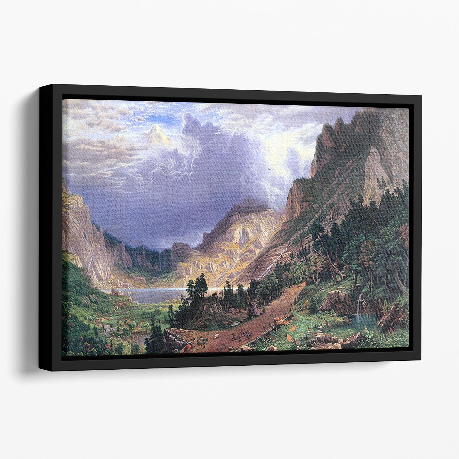 Storm in the Rockies Mt. Rosalie by Bierstadt Floating Framed Canvas - Canvas Art Rocks - 1