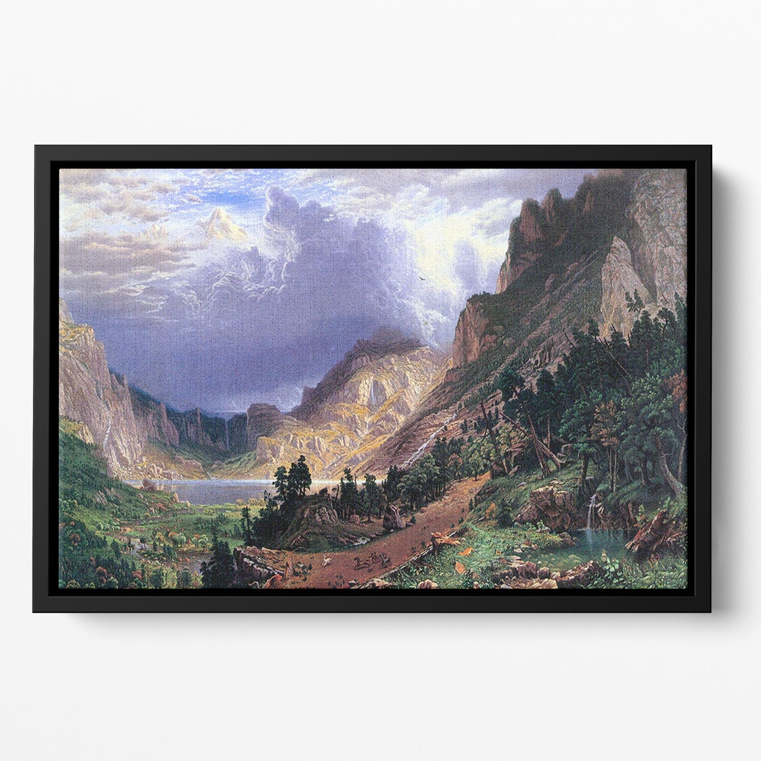 Storm in the Rockies Mt. Rosalie by Bierstadt Floating Framed Canvas - Canvas Art Rocks - 2