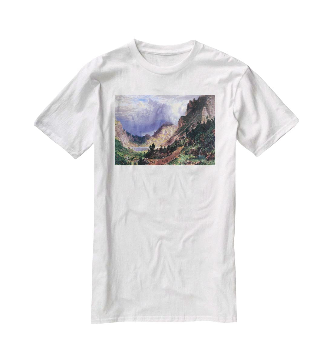 Storm in the Rockies Mt. Rosalie by Bierstadt T-Shirt - Canvas Art Rocks - 5