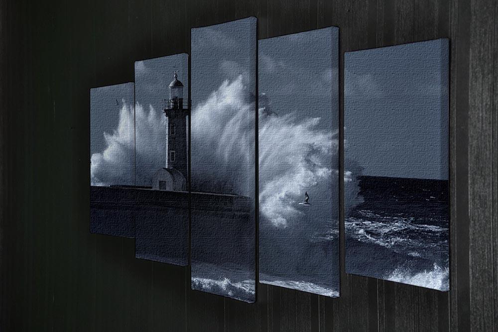 Stormy waves over old lighthouse 5 Split Panel Canvas  - Canvas Art Rocks - 2