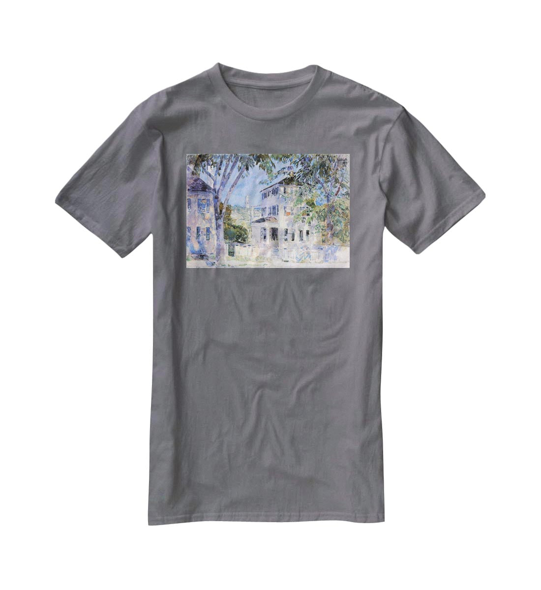 Street in Portsmouth by Hassam T-Shirt - Canvas Art Rocks - 3