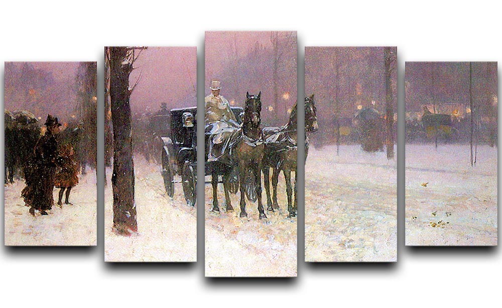 Street scene with two cabs by Hassam 5 Split Panel Canvas - Canvas Art Rocks - 1