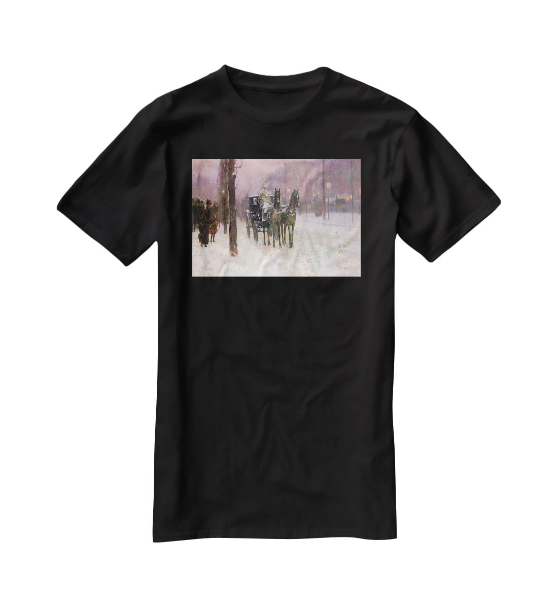 Street scene with two cabs by Hassam T-Shirt - Canvas Art Rocks - 1