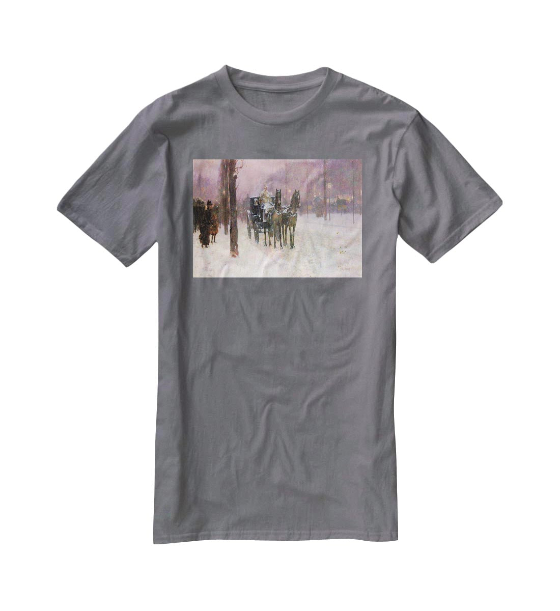 Street scene with two cabs by Hassam T-Shirt - Canvas Art Rocks - 3
