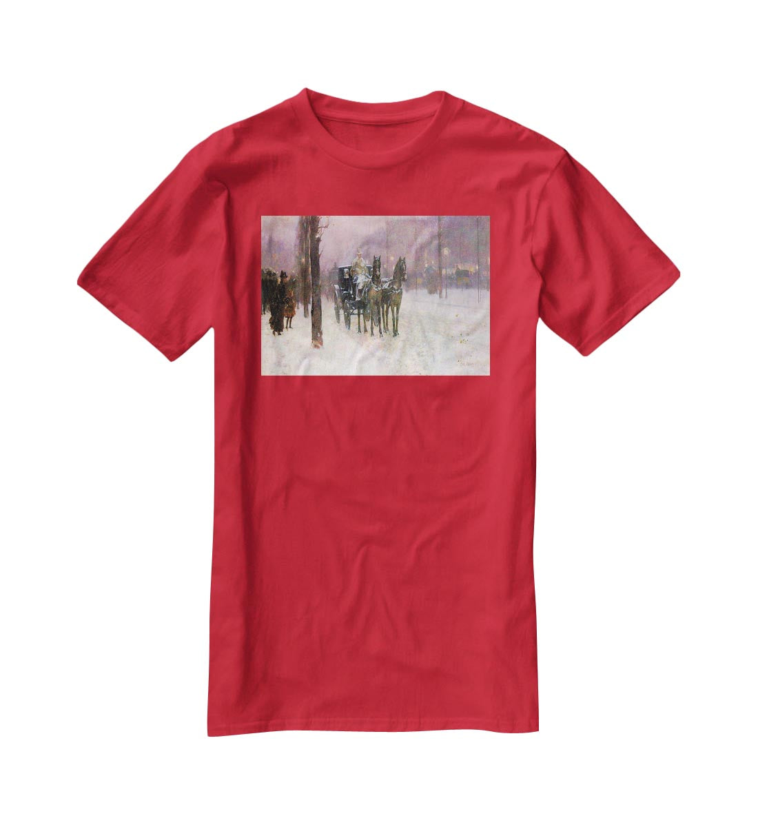 Street scene with two cabs by Hassam T-Shirt - Canvas Art Rocks - 4