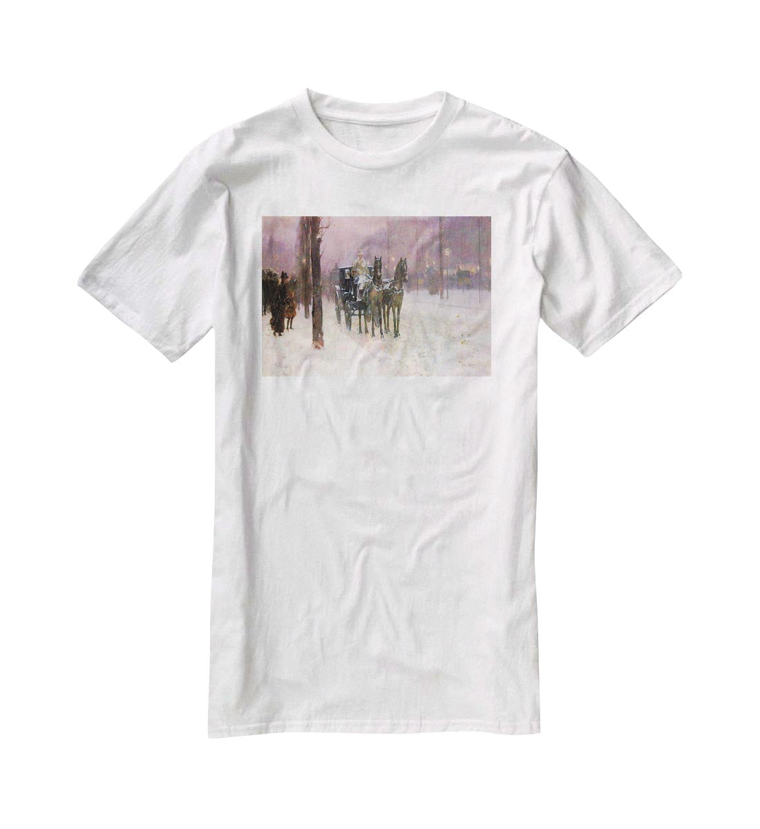 Street scene with two cabs by Hassam T-Shirt - Canvas Art Rocks - 5