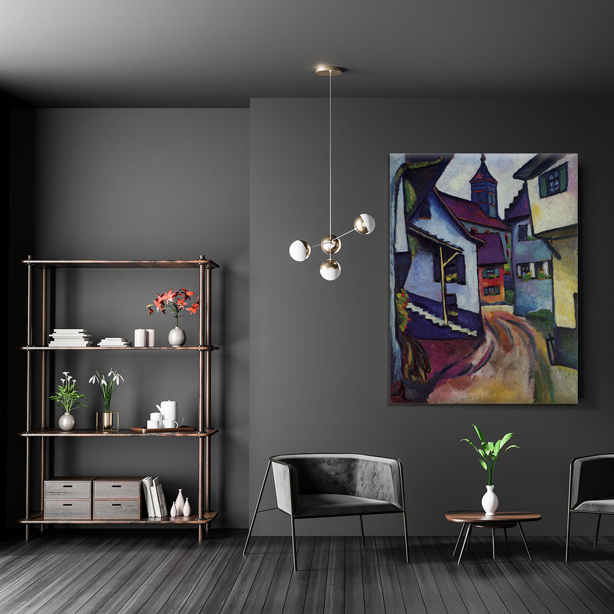 Street with a church in Kandern by Macke Canvas Print or Poster - Canvas Art Rocks - 5