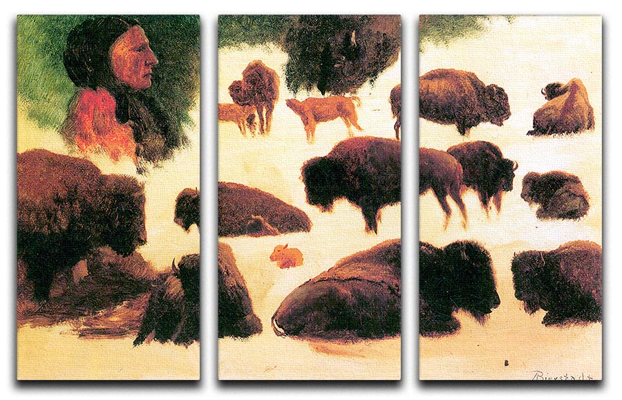 Study of Buffaloes by Bierstadt 3 Split Panel Canvas Print - Canvas Art Rocks - 1