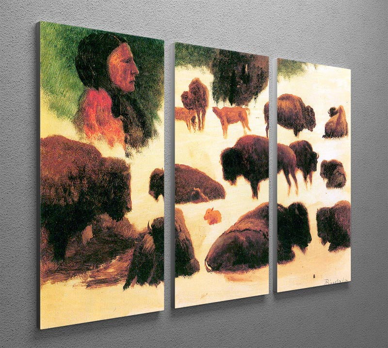 Study of Buffaloes by Bierstadt 3 Split Panel Canvas Print - Canvas Art Rocks - 2