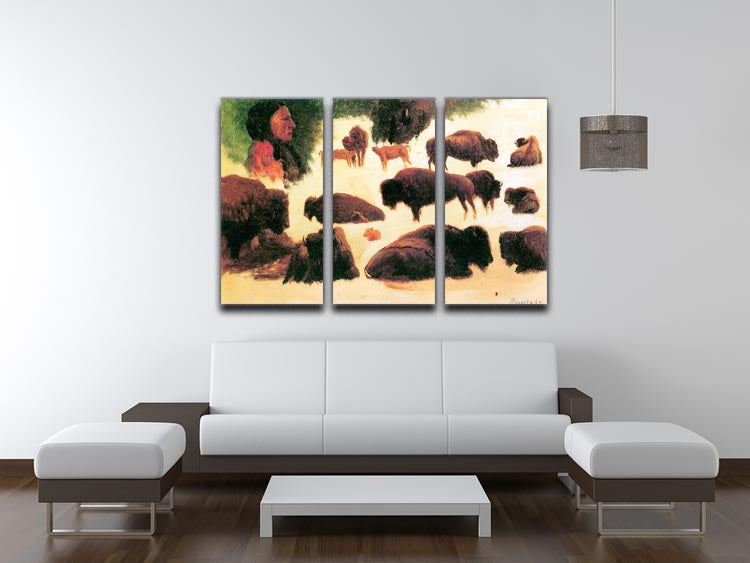 Study of Buffaloes by Bierstadt 3 Split Panel Canvas Print - Canvas Art Rocks - 3