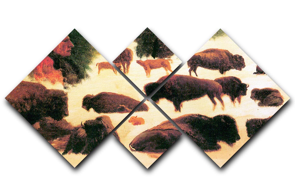 Study of Buffaloes by Bierstadt 4 Square Multi Panel Canvas - Canvas Art Rocks - 1