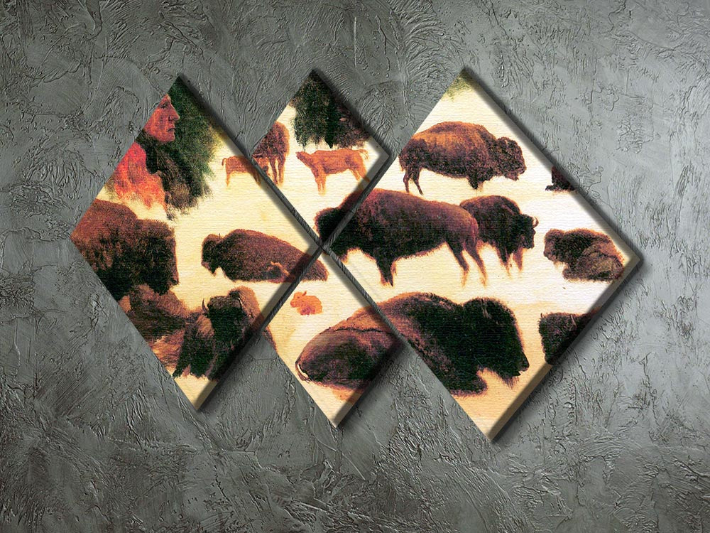 Study of Buffaloes by Bierstadt 4 Square Multi Panel Canvas - Canvas Art Rocks - 2