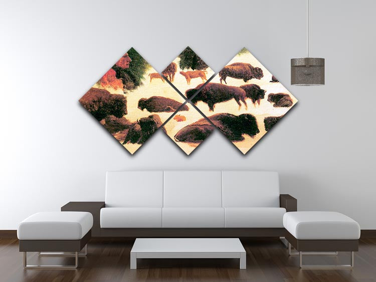 Study of Buffaloes by Bierstadt 4 Square Multi Panel Canvas - Canvas Art Rocks - 3