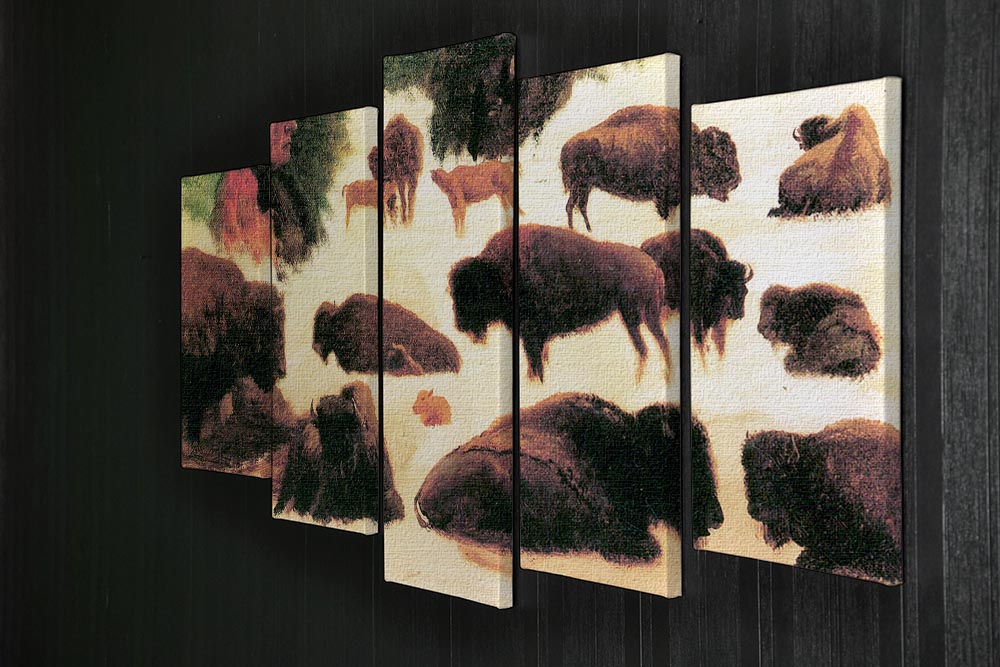 Study of Buffaloes by Bierstadt 5 Split Panel Canvas - Canvas Art Rocks - 2