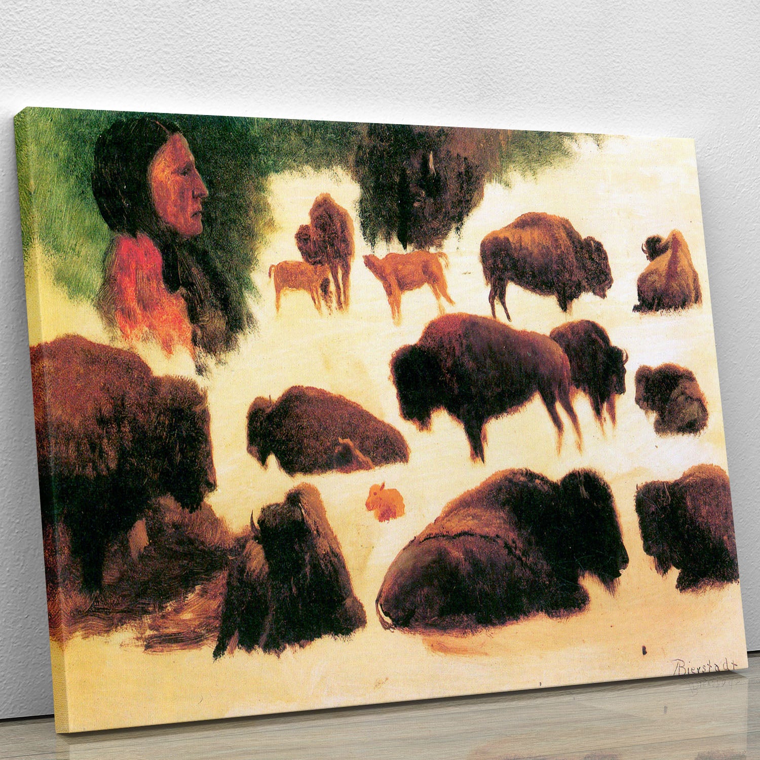 Study of Buffaloes by Bierstadt Canvas Print or Poster - Canvas Art Rocks - 1