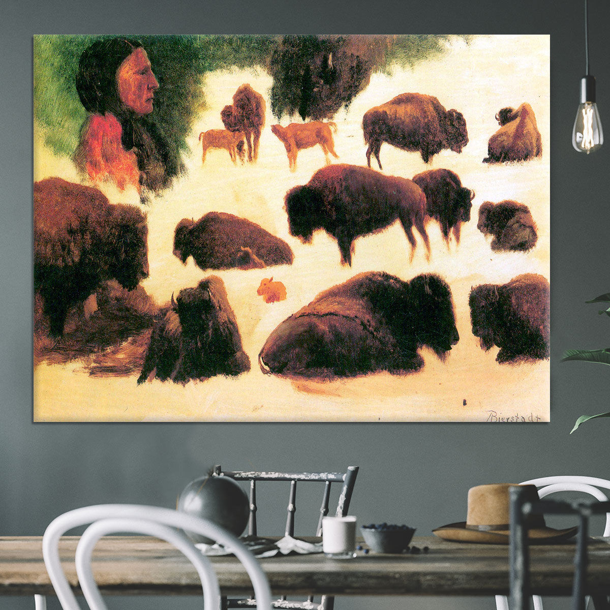 Study of Buffaloes by Bierstadt Canvas Print or Poster - Canvas Art Rocks - 3