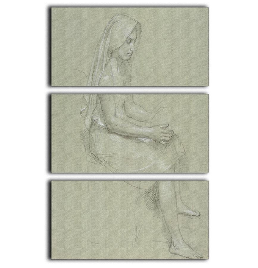 Study of a Seated Veiled Female Figure 19th Century By Bouguereau 3 Split Panel Canvas Print - Canvas Art Rocks - 1
