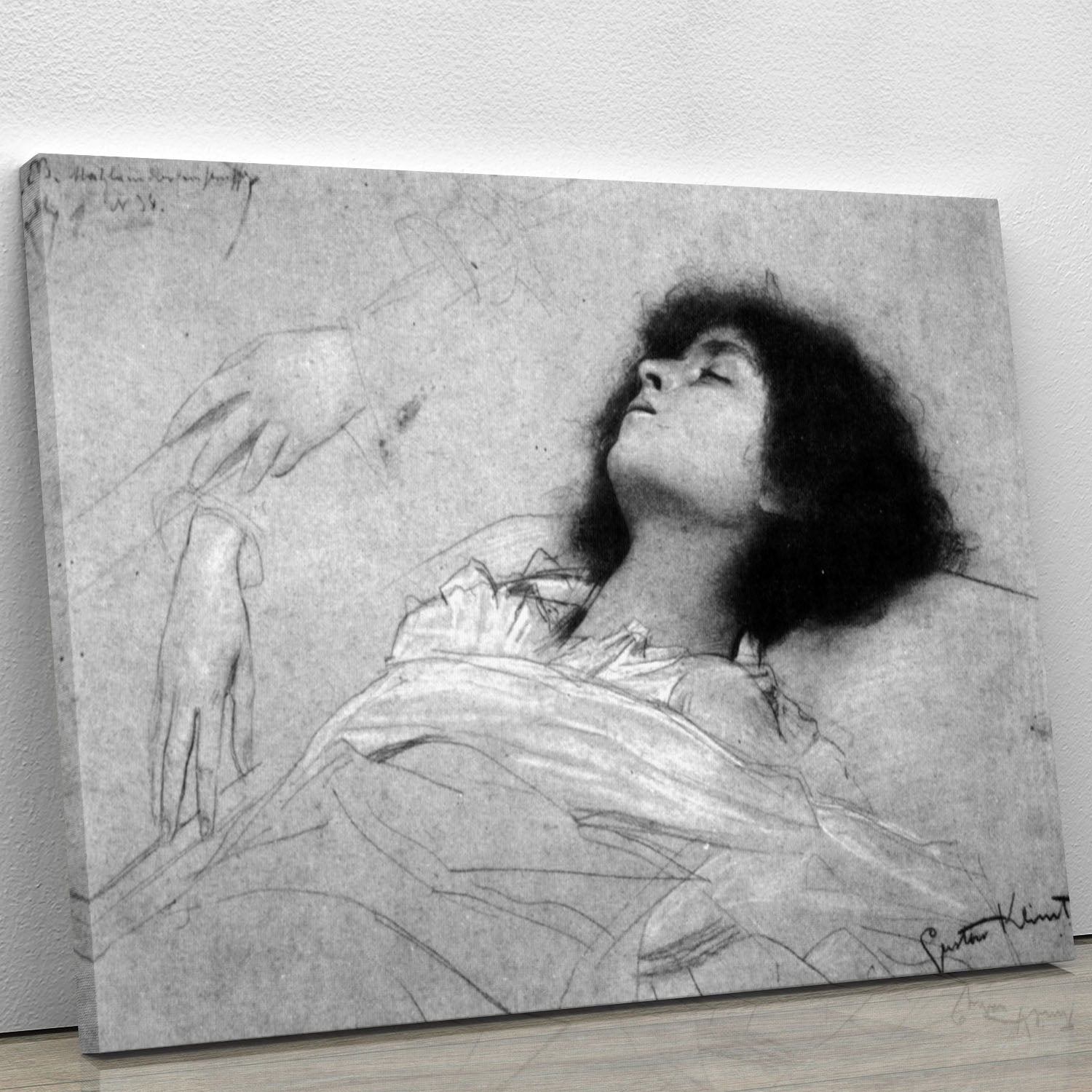 Study sheet with the upper body of a girl and sketches by Klimt Canvas Print or Poster - Canvas Art Rocks - 1