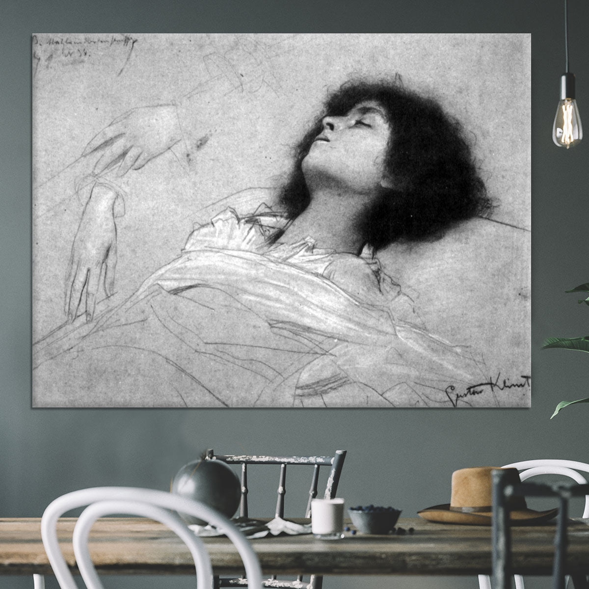 Study sheet with the upper body of a girl and sketches by Klimt Canvas Print or Poster - Canvas Art Rocks - 3