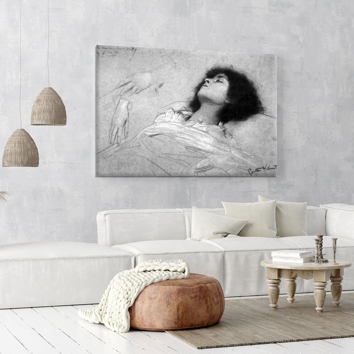 Study sheet with the upper body of a girl and sketches by Klimt Canvas Print or Poster - Canvas Art Rocks - 6