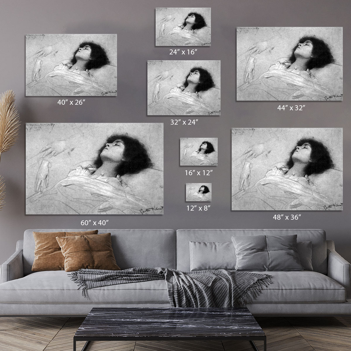 Study sheet with the upper body of a girl and sketches by Klimt Canvas Print or Poster - Canvas Art Rocks - 7