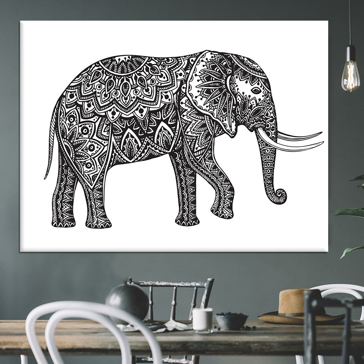 Stylized fantasy patterned elephant Canvas Print or Poster - Canvas Art Rocks - 3