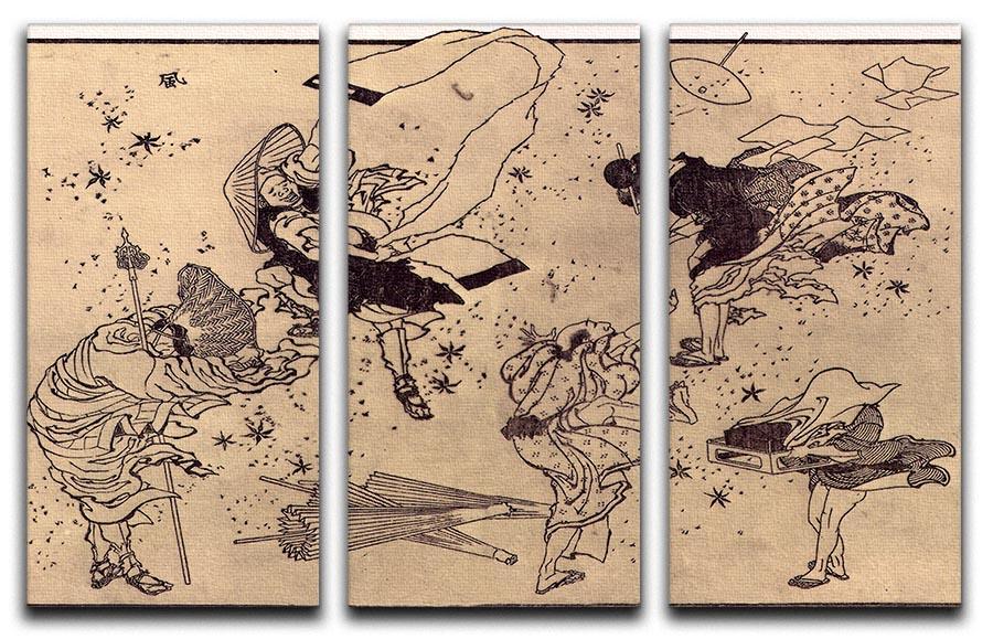 Sudden Wind by Hokusai 3 Split Panel Canvas Print - Canvas Art Rocks - 1