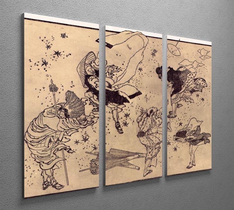 Sudden Wind by Hokusai 3 Split Panel Canvas Print - Canvas Art Rocks - 2