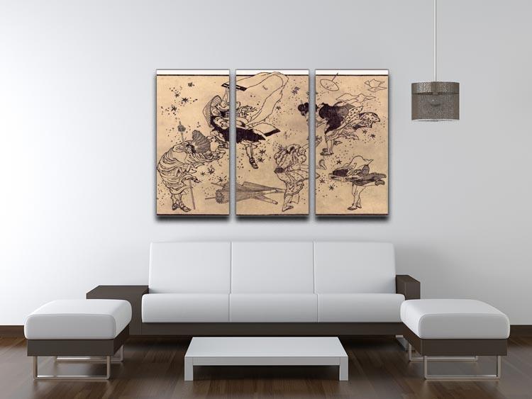 Sudden Wind by Hokusai 3 Split Panel Canvas Print - Canvas Art Rocks - 3