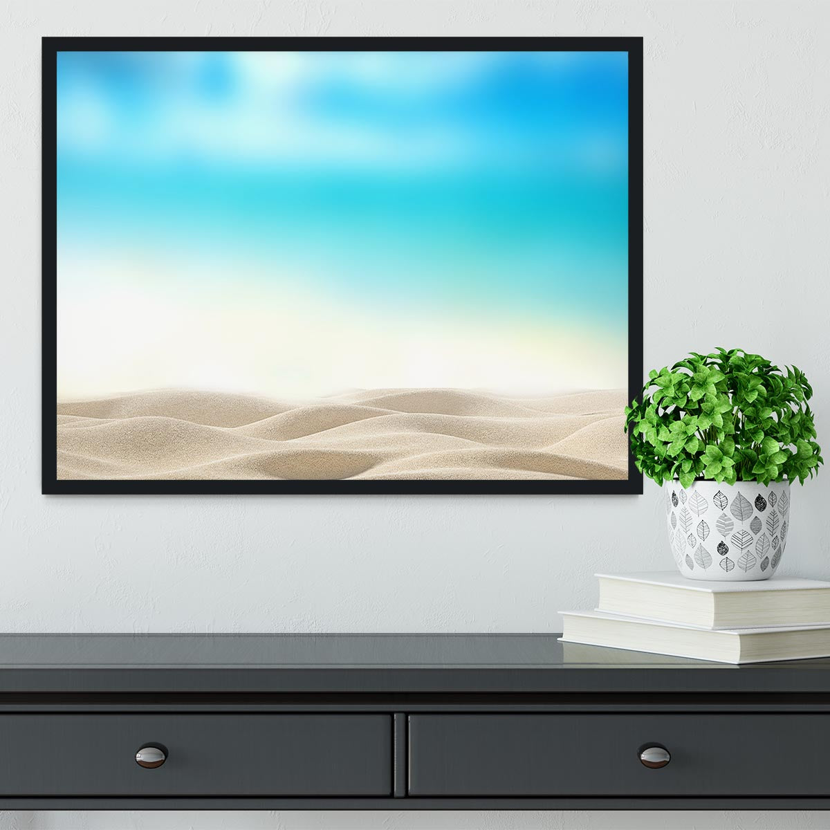 Summer exotic sandy beach with blur sea Framed Print - Canvas Art Rocks - 2
