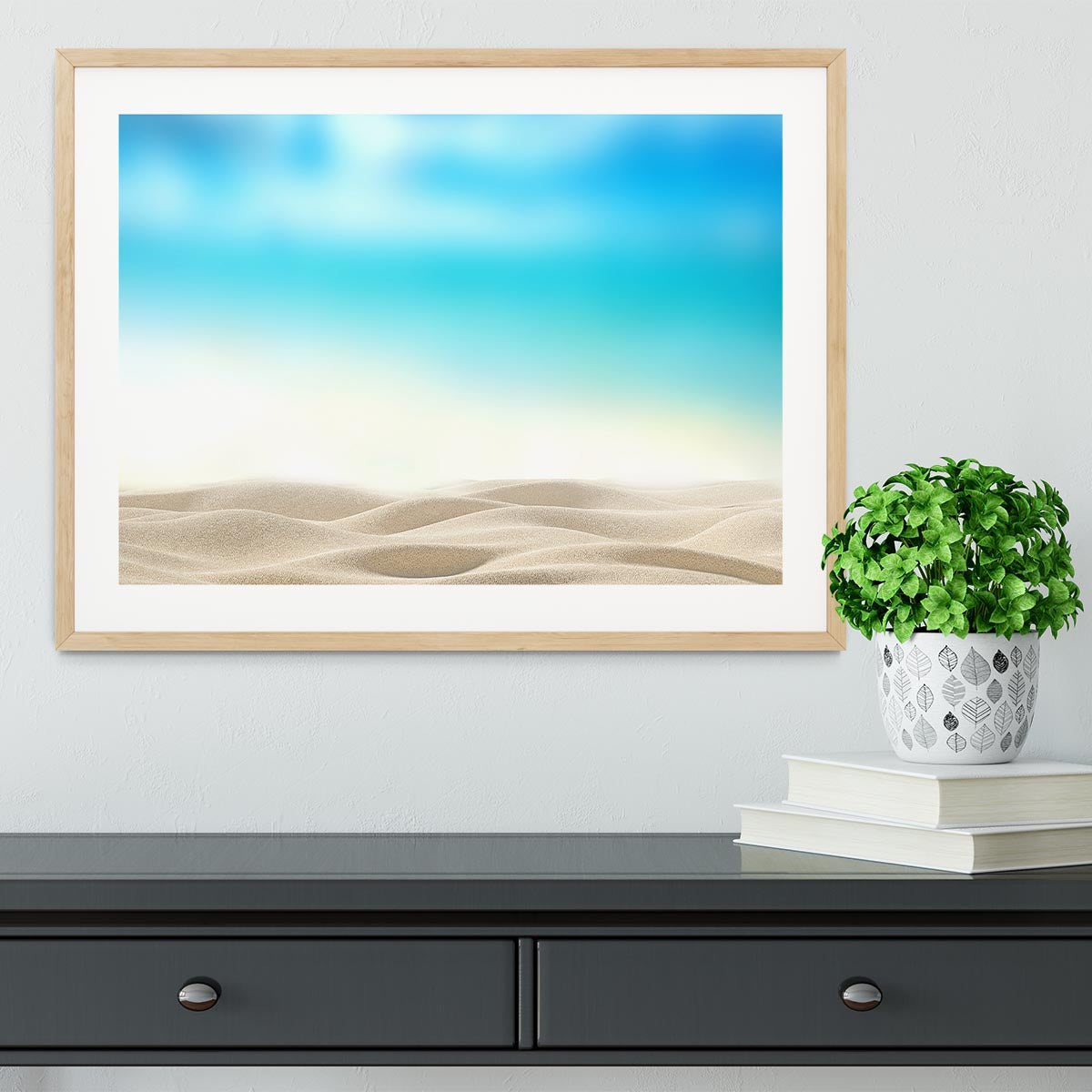 Summer exotic sandy beach with blur sea Framed Print - Canvas Art Rocks - 3