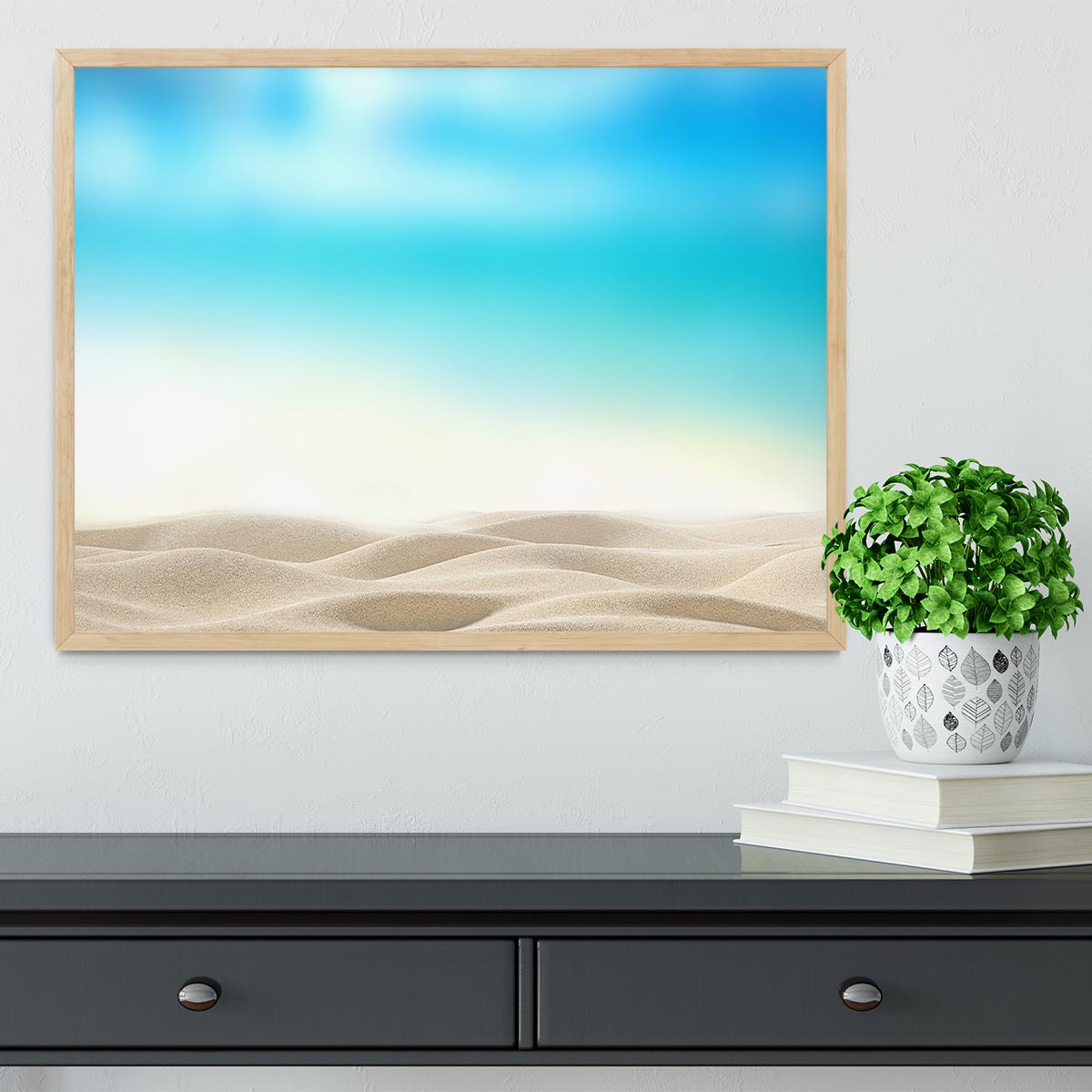 Summer exotic sandy beach with blur sea Framed Print - Canvas Art Rocks - 4