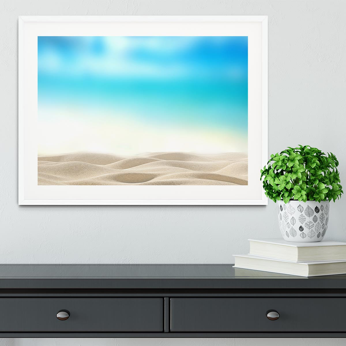 Summer exotic sandy beach with blur sea Framed Print - Canvas Art Rocks - 5