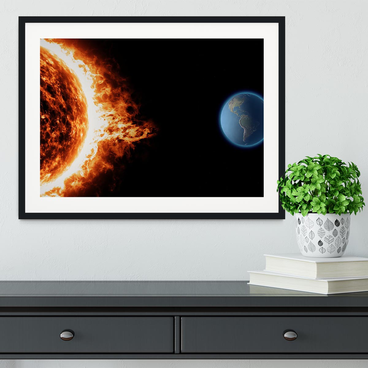 Sun earth space universe solar storm Framed Print - Canvas Art Rocks - 1