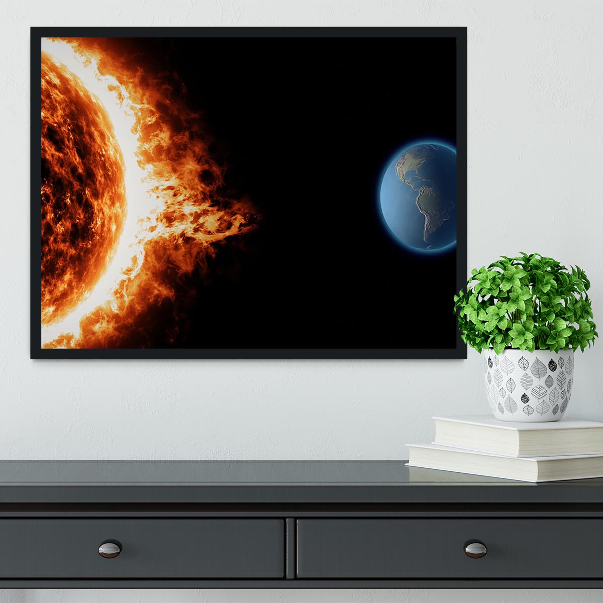 Sun earth space universe solar storm Framed Print - Canvas Art Rocks - 2