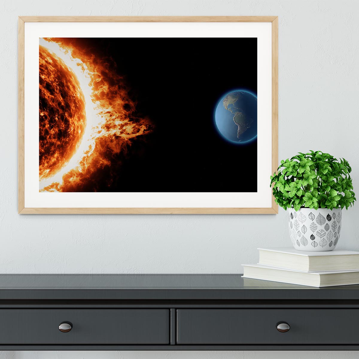 Sun earth space universe solar storm Framed Print - Canvas Art Rocks - 3