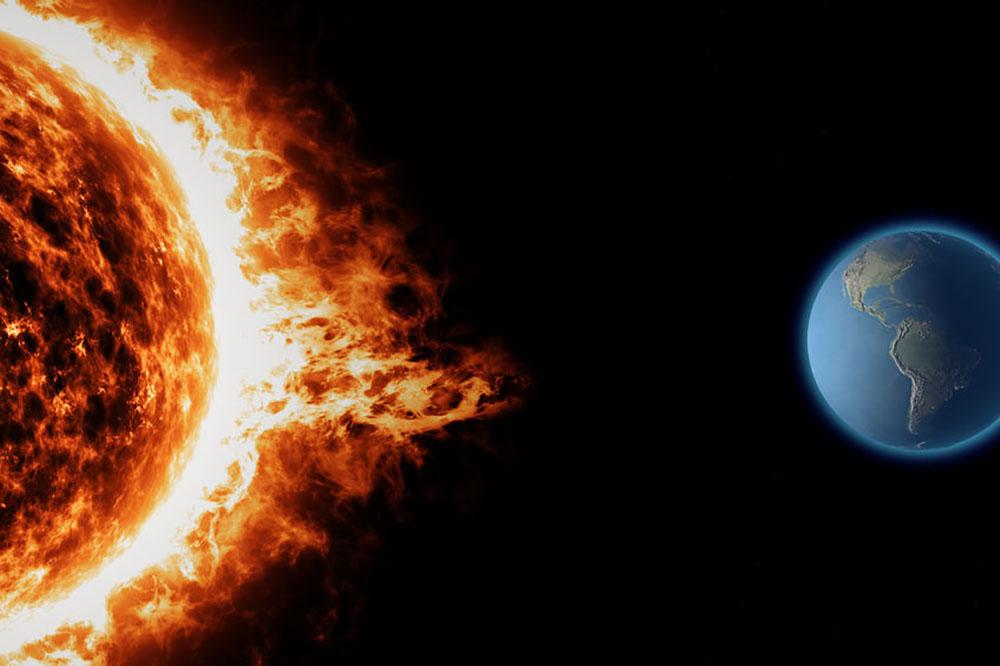 Sun earth space universe solar storm Wall Mural Wallpaper - Canvas Art Rocks - 1
