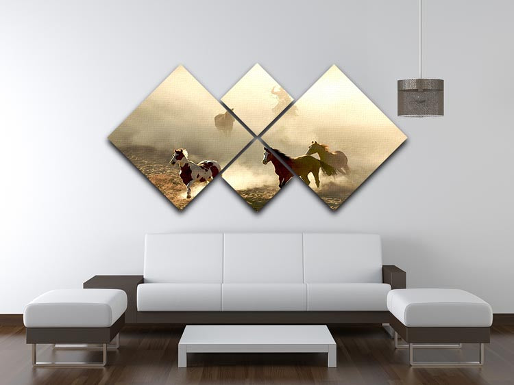 Sunlight Horses and cowboy 4 Square Multi Panel Canvas - Canvas Art Rocks - 3