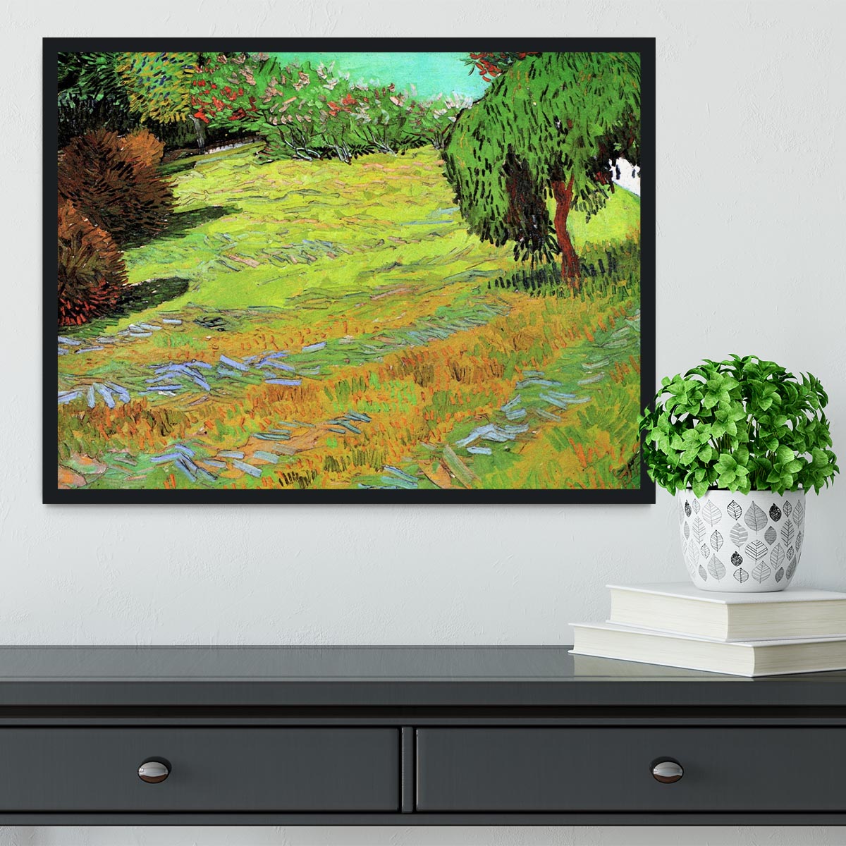 Sunny Lawn in a Public Park by Van Gogh Framed Print - Canvas Art Rocks - 2